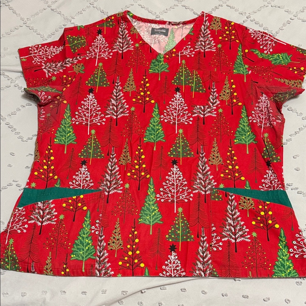 UA Scrubs Red and Green Festive Scrub Top